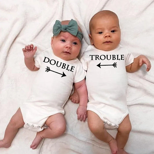 Baby Bodysuits Double Trouble Twin Kids Unisex Short Sleeve Romper