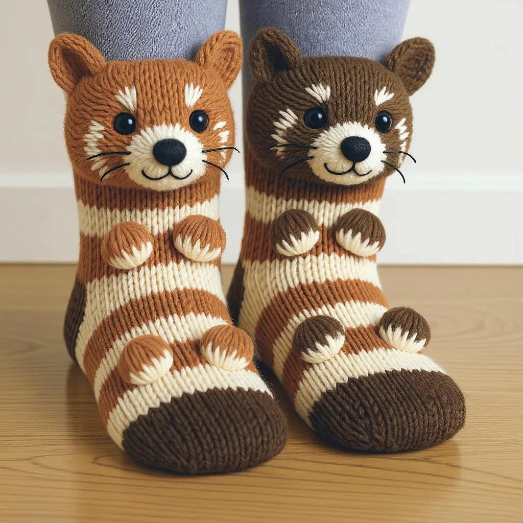 🧦 3D Knitted Animal Cute Socks | Cozy Fuzzy Thick Plush Kawaii Socks for Women, Teens & Kids | Winter Homewear & Holiday Gift