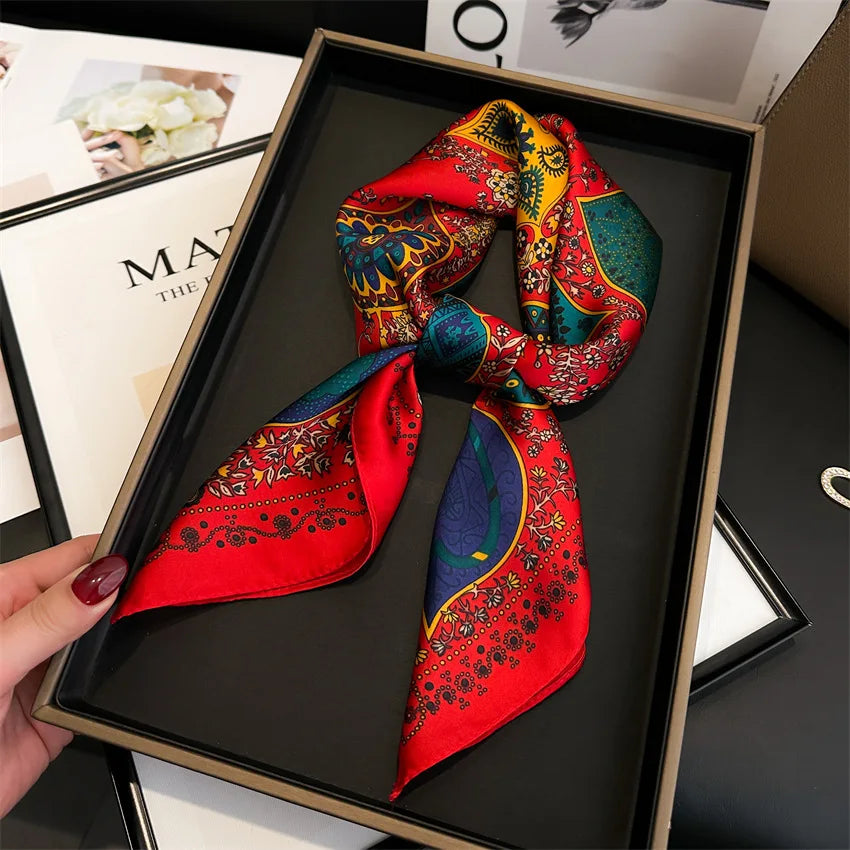 Luxury Vintage Print Square Scarf