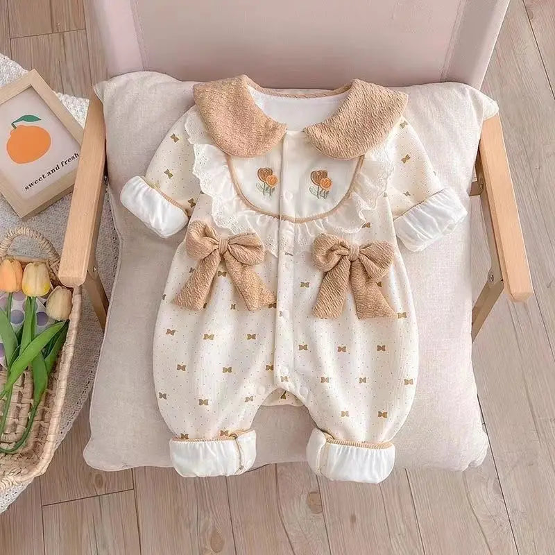 MiniAinis Autumn Winter Girl Baby Fleece Cute Rabbit Ears Cardigan Romper Boy Infant Solid Plus Velvet Warm Kid Casual Jumpsuit