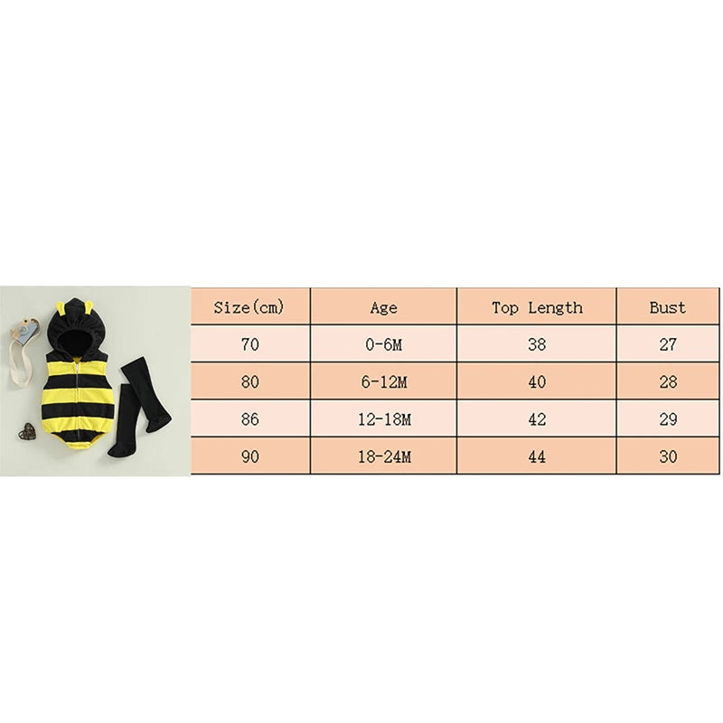 Bee Costume Sleeveless Stripes Hooded Romper Long Socks Set