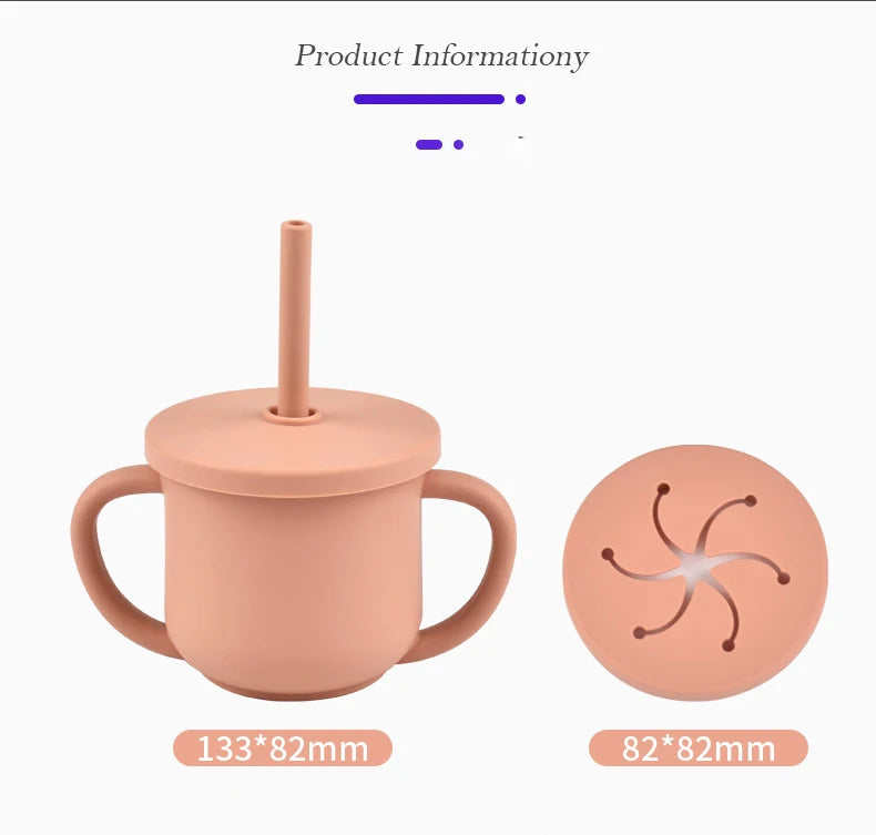 Baby Silicone Double Handle Straw Cup Anti-Scalding&Anti-Fall