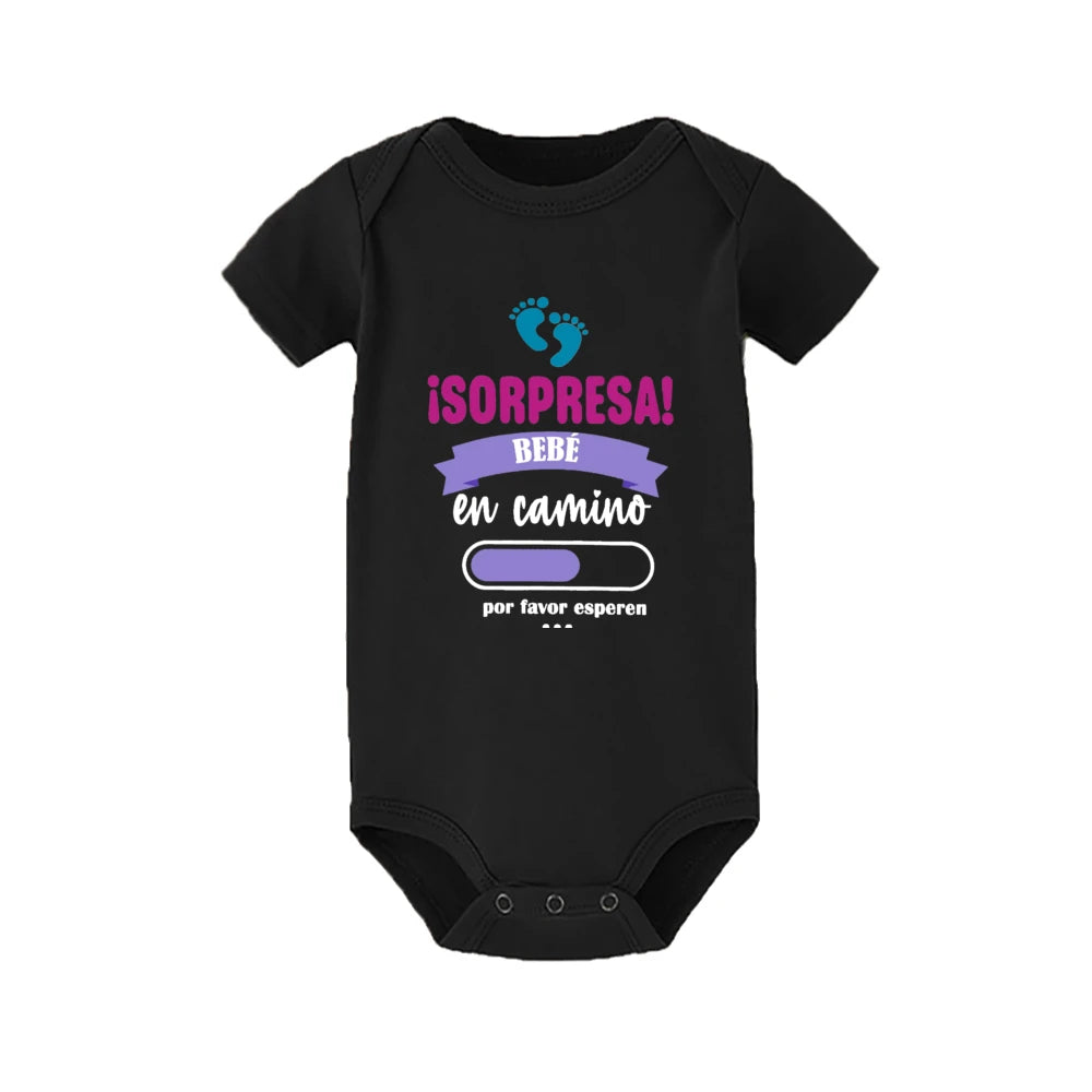 Surprise Baby on The Way Please Wait Printed Baby Jumpsuit Pregnancy Announcement Clothes Newborn Short Sleeve Bodysuit Romper