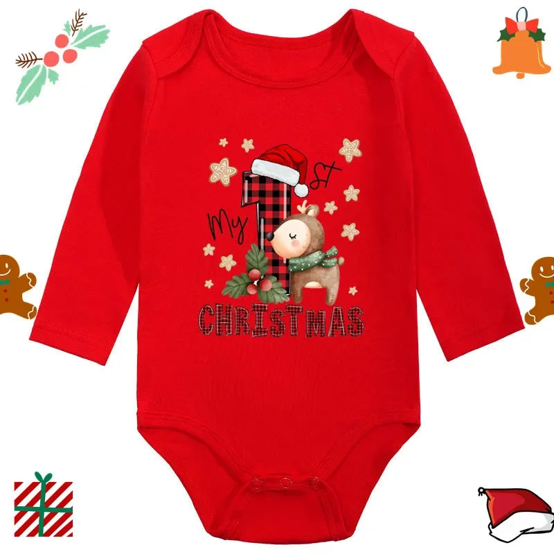 2024 Infant Newborn My First Christmas Rompers Baby Boys Girls Bodysuit Born Crawling Long Sleeve Jumpsuits Festival Party Gifts
