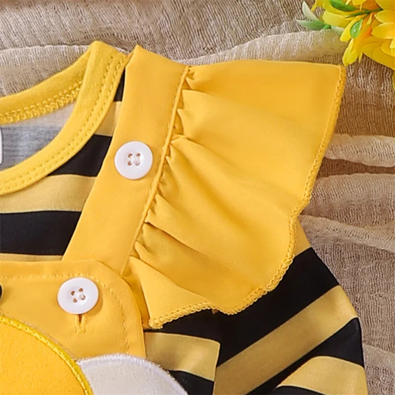 Autumn Skirt  Sets Flying Sleeve Romper Bee/Beetle Embroidery