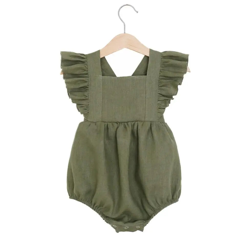 Summer Baby Girls Rompers Ruffles Romper Cotton Linen Fabric Sleeveless Strap Newborn Infant Romper Clothes