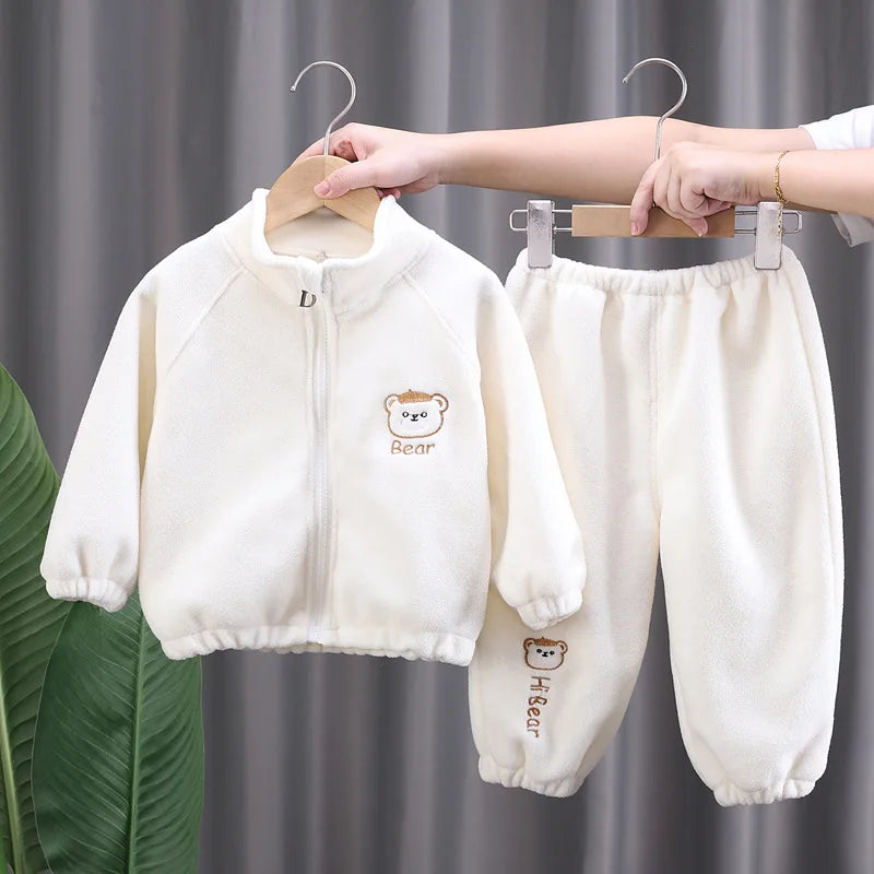 Newborn Baby Kids Tracksuits Long Sleeve Plush Clothing Keep Warm Coat+Pants 2 Piece Sets Boys Girls Suits 1 to 5 Years