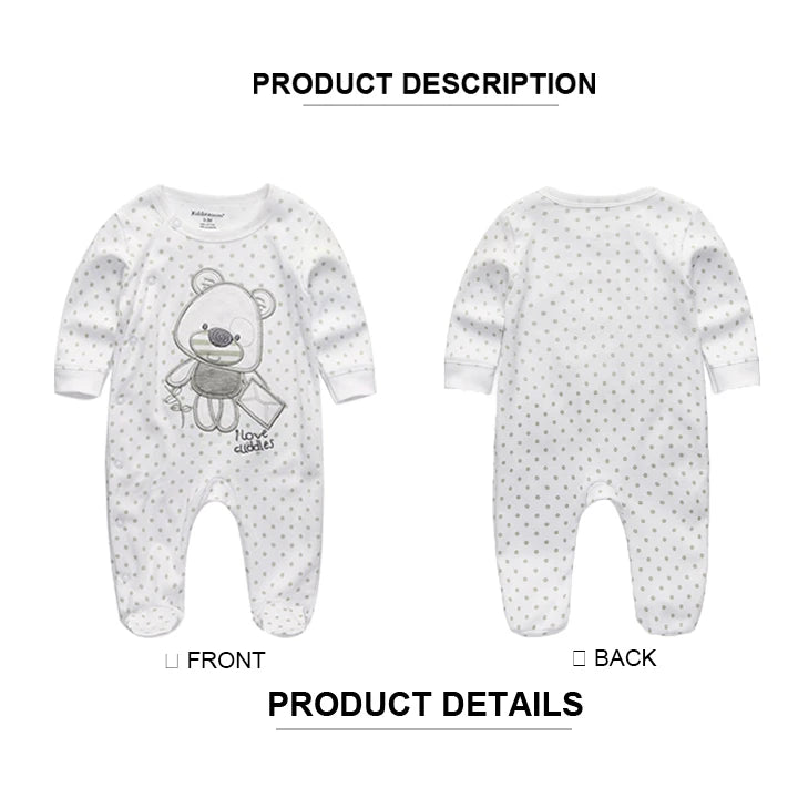 Kiddiezoom Fashion Unisex Little Bear Print long Sleeve Causal Baby Boy Girl Rompers Soft 100%Cotton Newborn Clothing