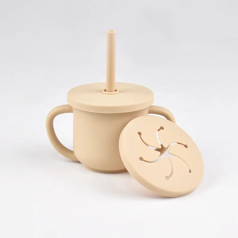 Baby Silicone Double Handle Straw Cup Anti-Scalding&Anti-Fall