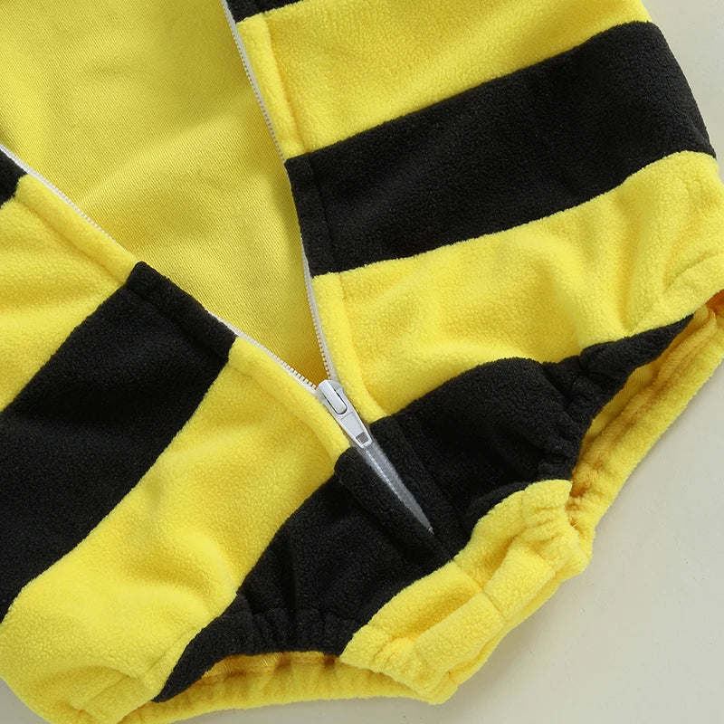 Bee Costume Sleeveless Stripes Hooded Romper Long Socks Set