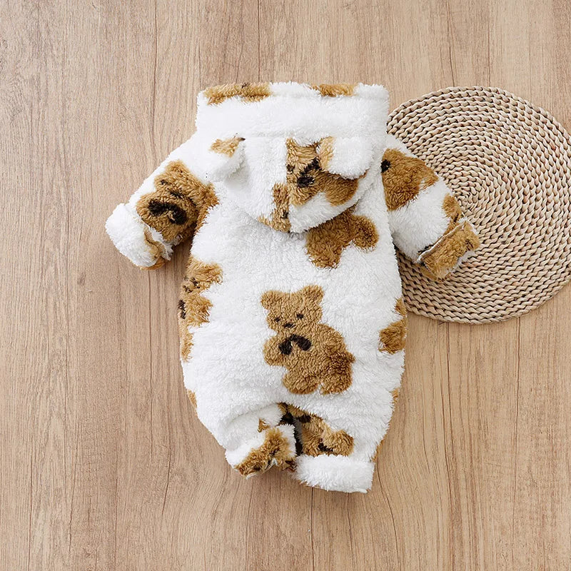 Teddy Bear Plush Comfortable And Soft 0-18 Boys And Girls Autumn And Winter Long Sleeved Baby Jumpsuit