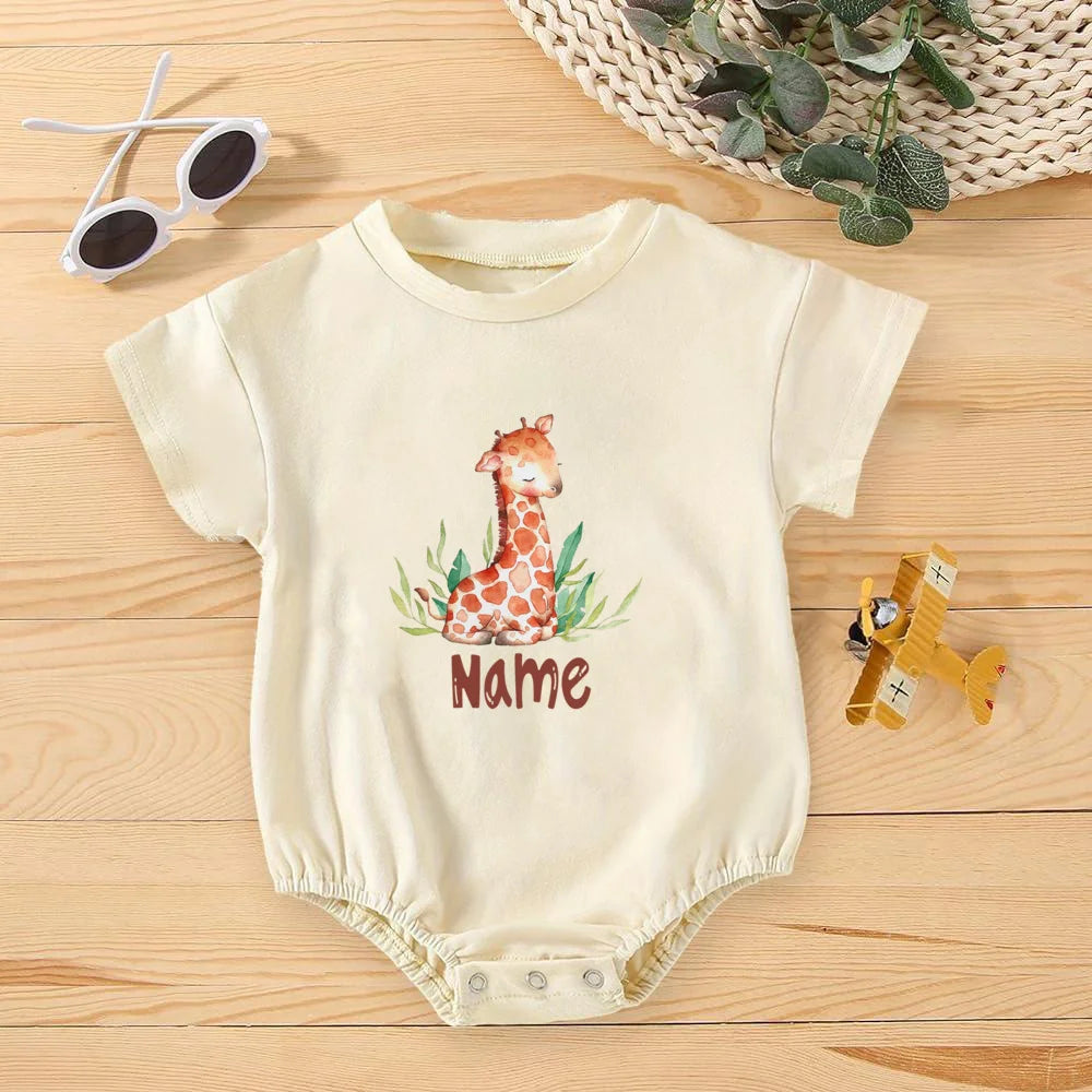 Personalised Rainbow with Name Bubble Romper Infant Jungle Birthday Party Clothes Baby Oversized Bodysuit Cute Wild One Jumpsuit