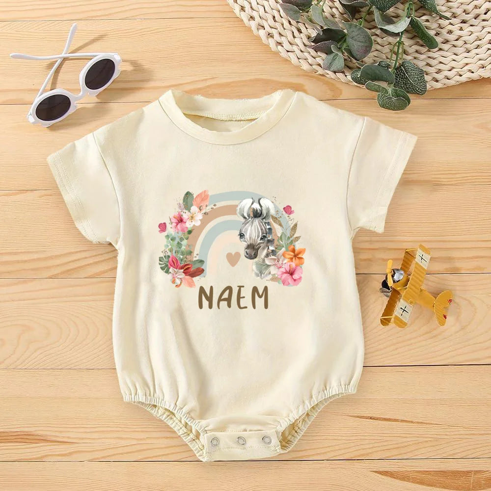 Personalised Rainbow with Name Bubble Romper Infant Jungle Birthday Party Clothes Baby Oversized Bodysuit Cute Wild One Jumpsuit