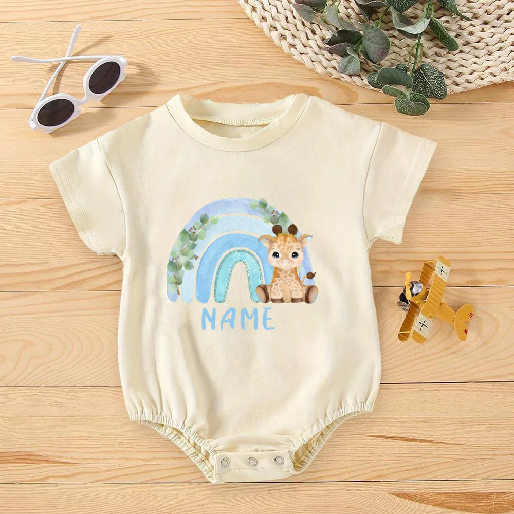 Personalised Rainbow with Name Bubble Romper Infant Jungle Birthday Party Clothes Baby Oversized Bodysuit Cute Wild One Jumpsuit