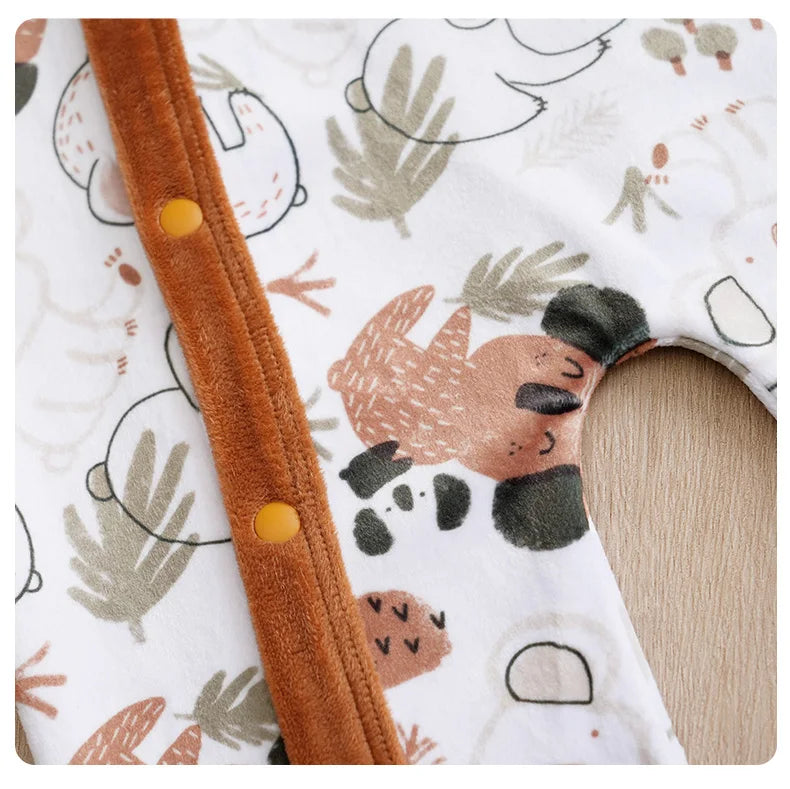 Infant's koala Print 0-18 months Bodysuit Autumn/winter plush and heavy Comfy Long Sleeve Onesie, Baby Boy's Clothing, As Gift