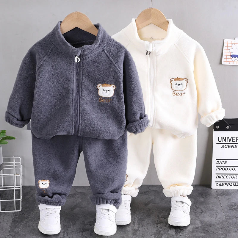 Newborn Baby Kids Tracksuits Long Sleeve Plush Clothing Keep Warm Coat+Pants 2 Piece Sets Boys Girls Suits 1 to 5 Years