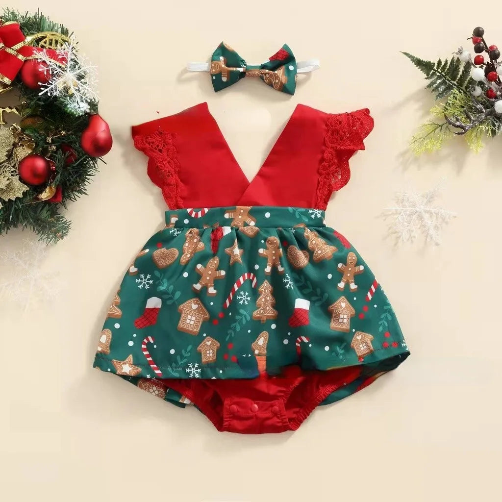 0-18Months Jumpsuit Summer Flying Floral Sleeve Romper Dress with Headband