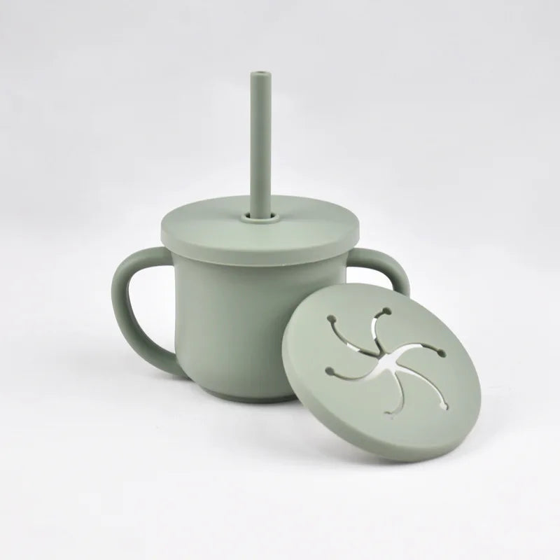 Baby Silicone Double Handle Straw Cup Anti-Scalding&Anti-Fall