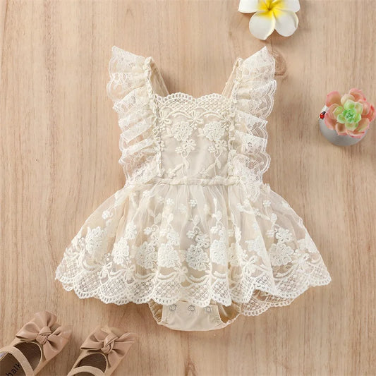 Ruffle Fly Sleeve Lace Romper Jumpsuit Dress Outfits 0-24M