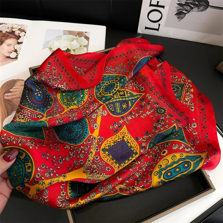 Luxury Vintage Print Square Scarf