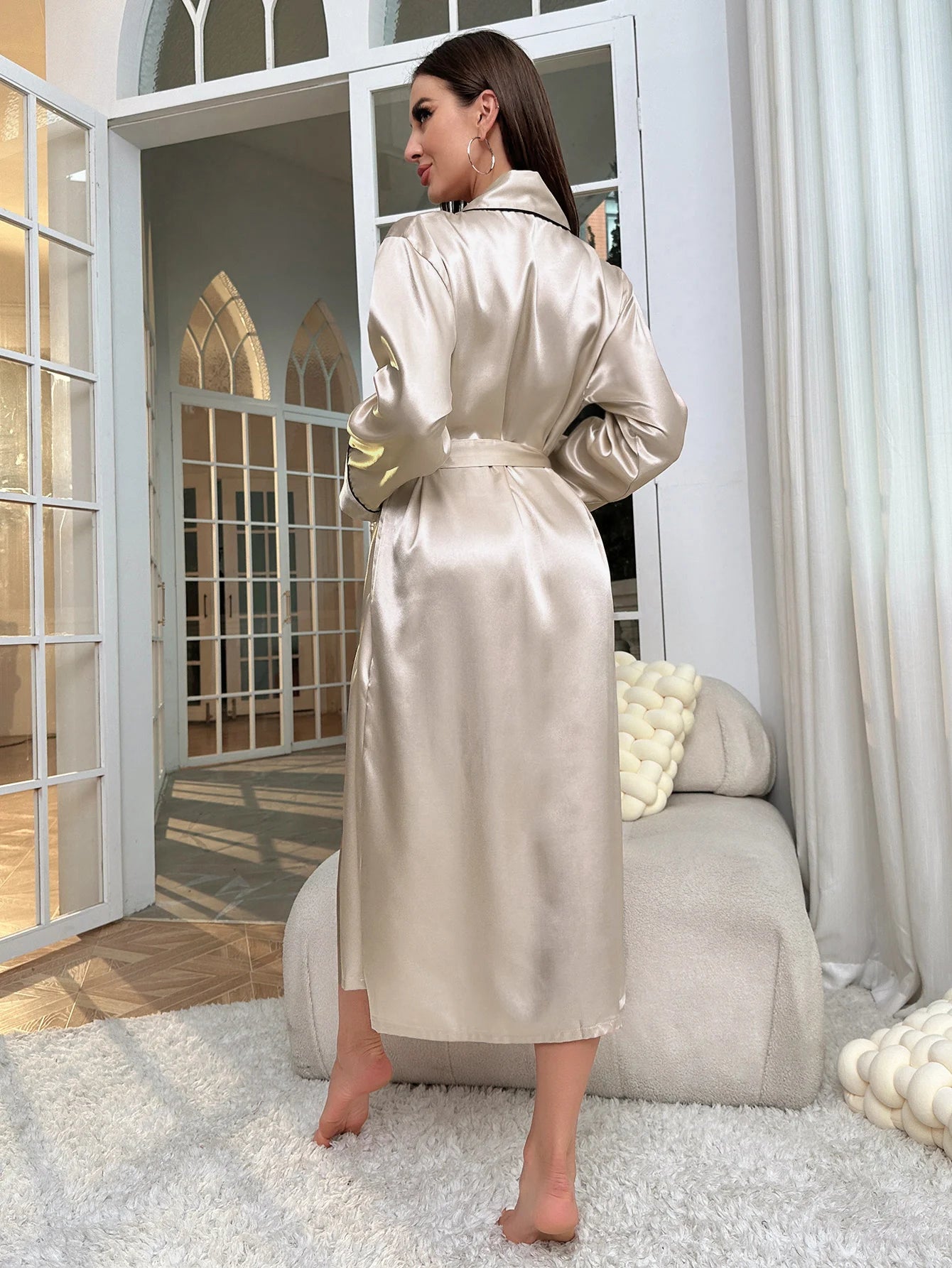 Night Robe Long Sleeve V Neck