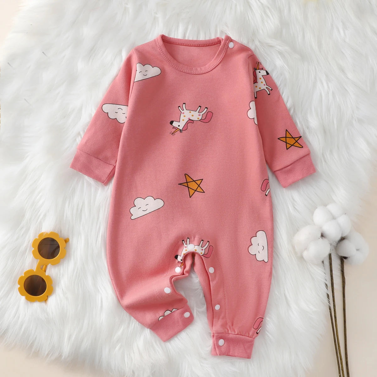 hibobi 100% Cotton Newborn Jumpsuit Comfortable Cute Animal Patterns Round Neck Baby Crawling Suit 0-18m Toddler Onesie