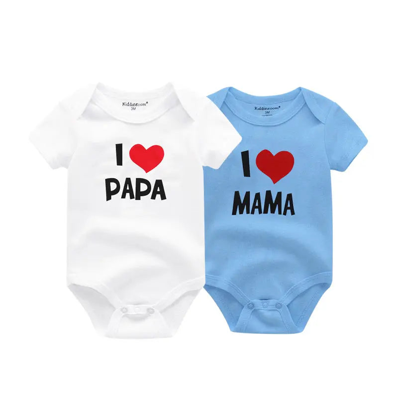 Kiddiezoom 2 Pcs/Lot Four Seasons I love Papa Mama Newborn Boy Girl Bodysuits Soft 100%Cotton Baby onesies Twin Clothes