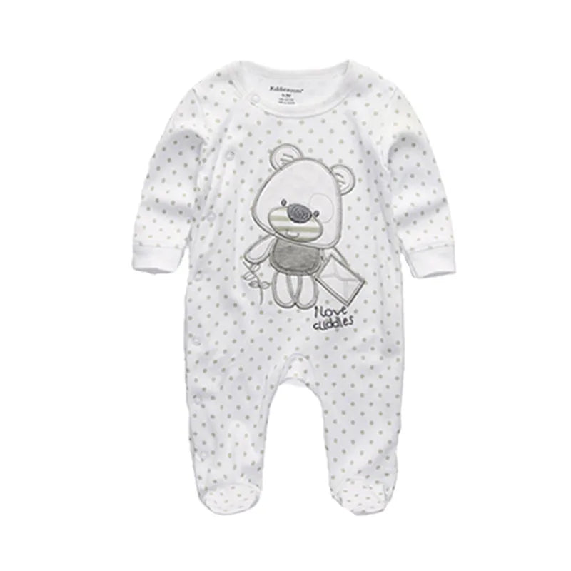 Kiddiezoom Fashion Unisex Little Bear Print long Sleeve Causal Baby Boy Girl Rompers Soft 100%Cotton Newborn Clothing