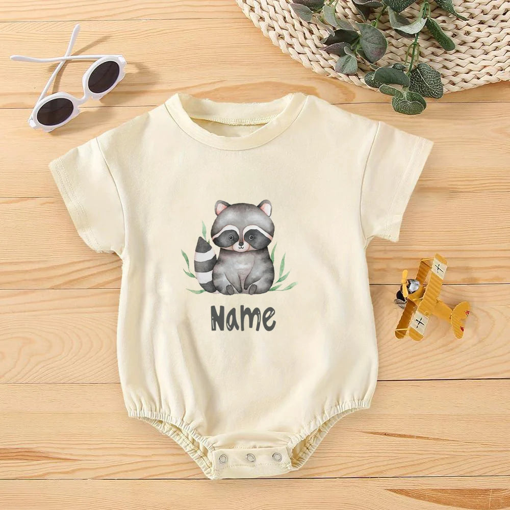 Personalised Rainbow with Name Bubble Romper Infant Jungle Birthday Party Clothes Baby Oversized Bodysuit Cute Wild One Jumpsuit