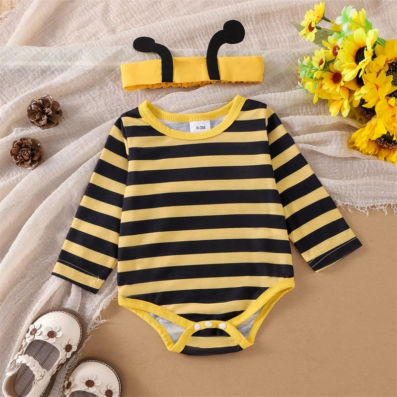 Autumn Skirt  Sets Flying Sleeve Romper Bee/Beetle Embroidery