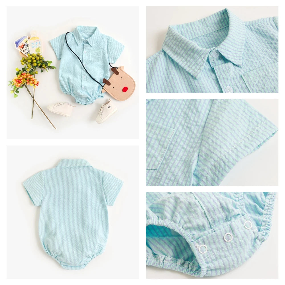 Sanlutoz Cotton Baby Boys Bodysuits Fashion Newborn Clothes for Baby Boy Short Sleeve Summer Baby Clothing Plaid