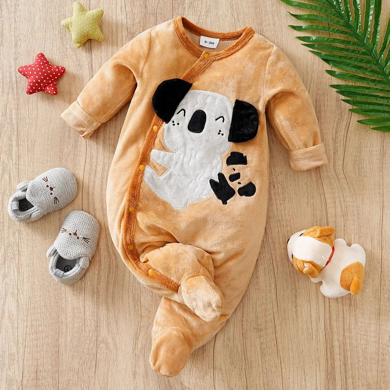 2pcs Newbaby foot jumpsuit Embroidered koala 0-12 months winter comfortable long sleeves，Baby Boy's girls Clothing, As Gift