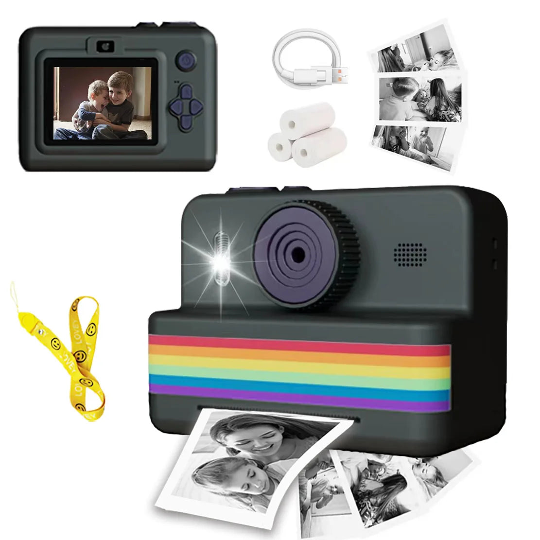 Mini Printer Portable Thermal Instant Print Photo Kids Camera 2.8inch HD