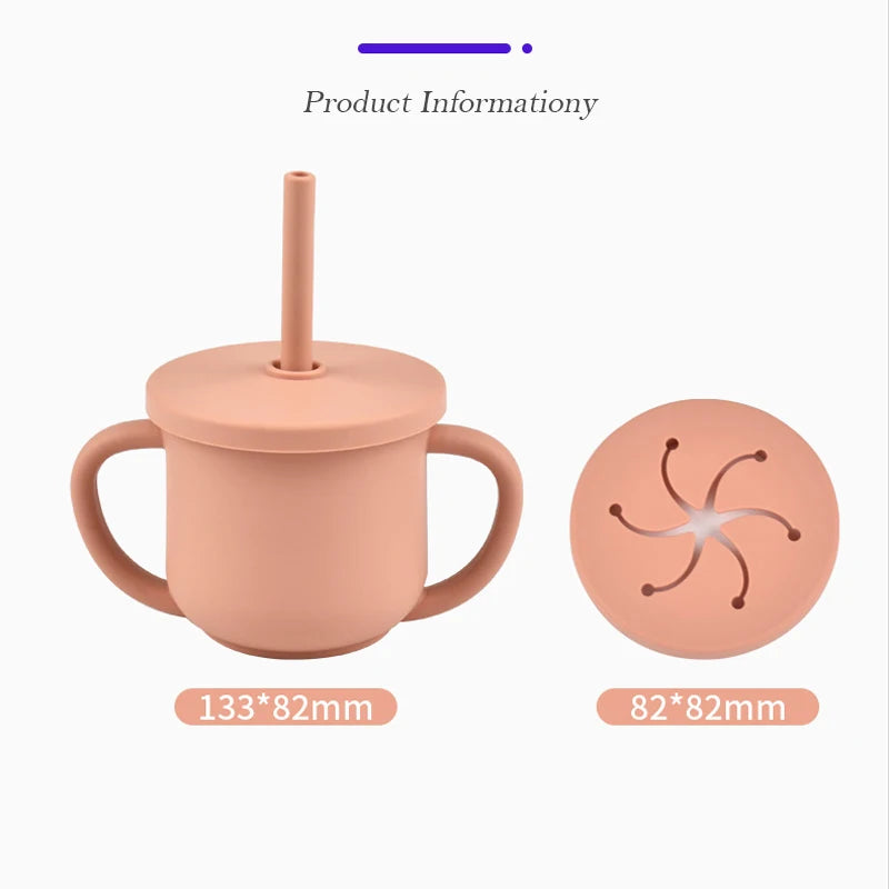 Baby Silicone Double Handle Straw Cup Anti-Scalding&Anti-Fall