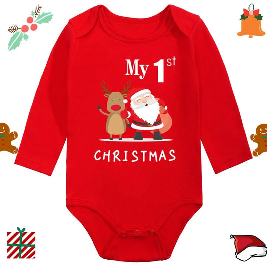 2024 Infant Newborn My First Christmas Rompers Baby Boys Girls Bodysuit Born Crawling Long Sleeve Jumpsuits Festival Party Gifts