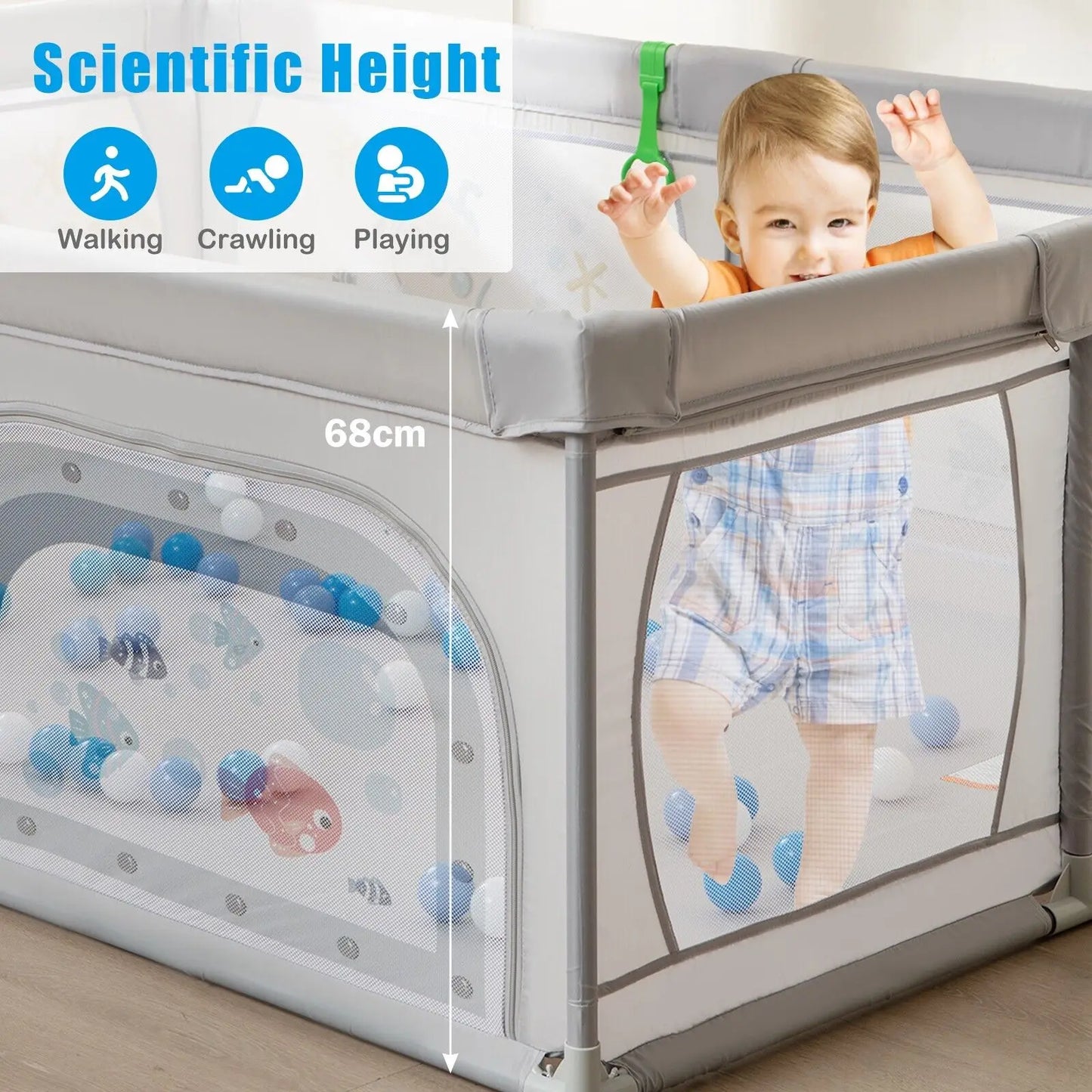 DORTALA Large Baby Playpen Kids Activity Center w/ 50 PCS Ocean Balls Infant Safety Gate