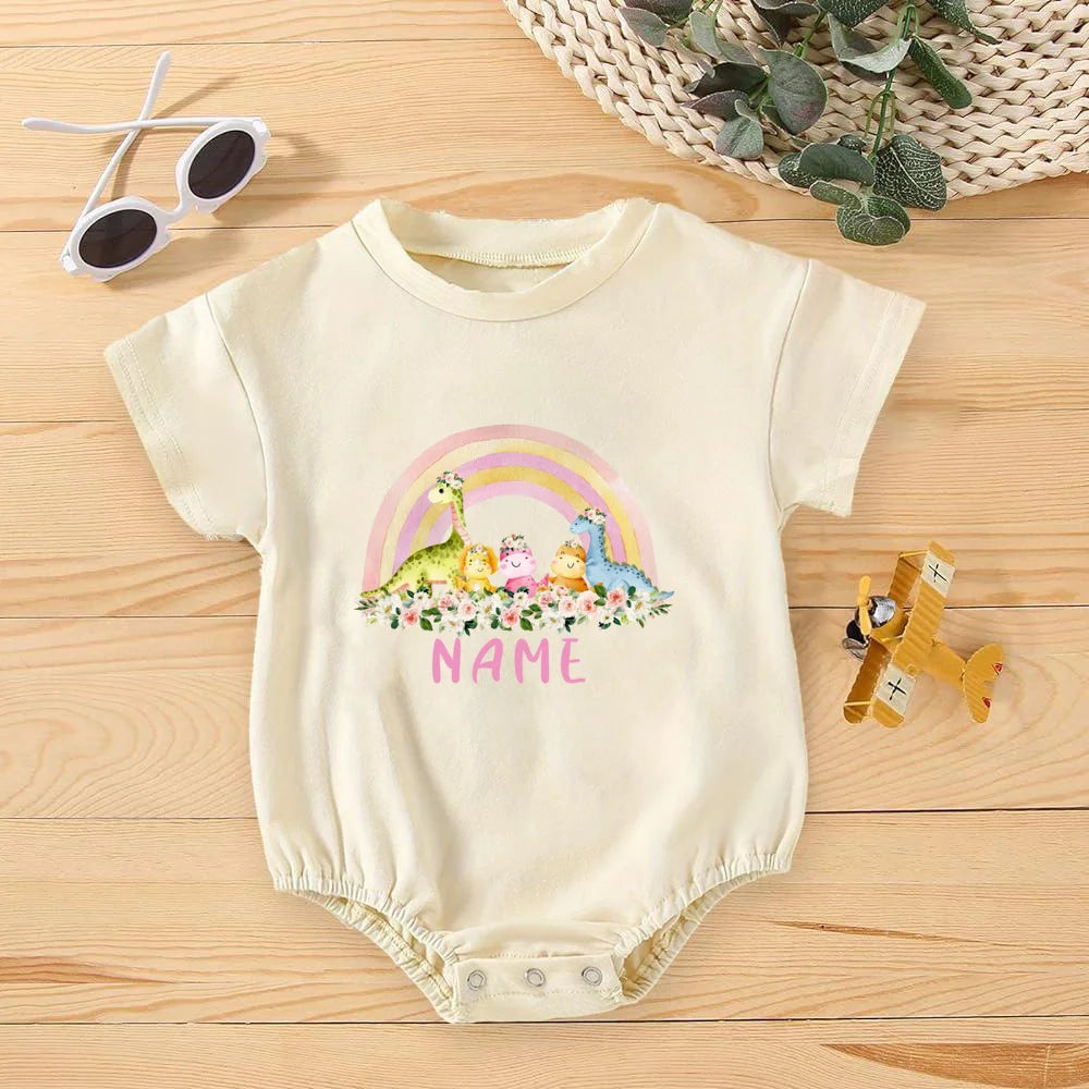 Personalised Rainbow with Name Bubble Romper Infant Jungle Birthday Party Clothes Baby Oversized Bodysuit Cute Wild One Jumpsuit