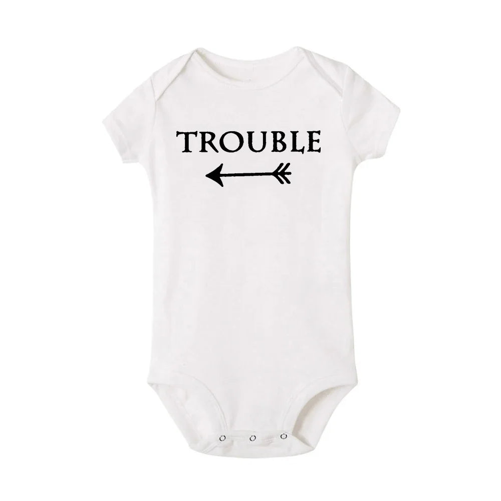 Baby Bodysuits Double Trouble Twin Kids Unisex Short Sleeve Romper