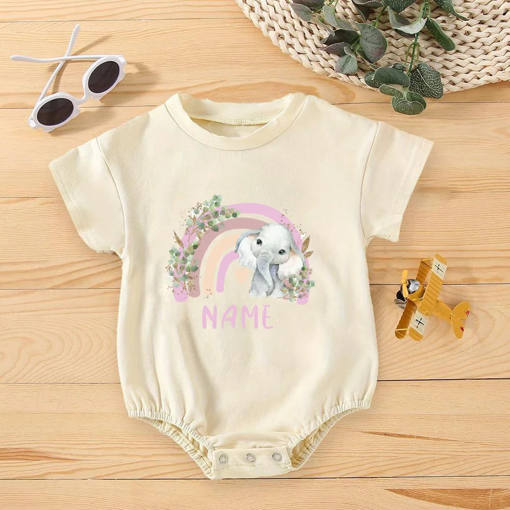 Personalised Rainbow with Name Bubble Romper Infant Jungle Birthday Party Clothes Baby Oversized Bodysuit Cute Wild One Jumpsuit