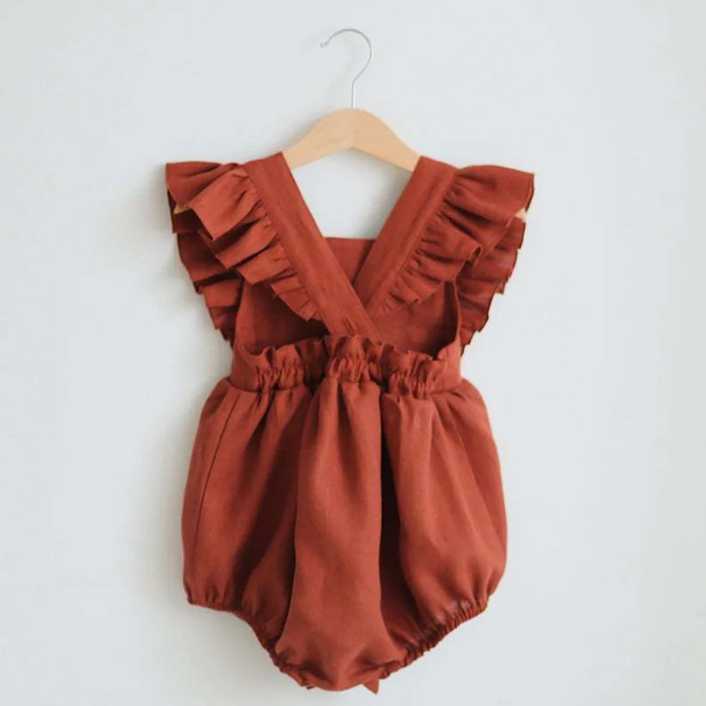 Summer Baby Girls Rompers Ruffles Romper Cotton Linen Fabric Sleeveless Strap Newborn Infant Romper Clothes