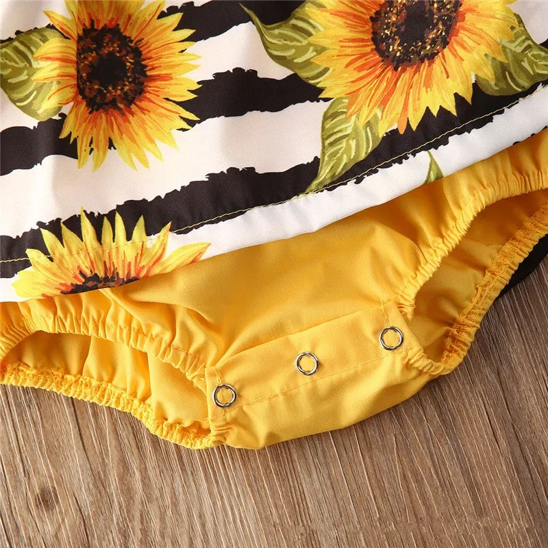 0-18Months Jumpsuit Summer Flying Floral Sleeve Romper Dress with Headband