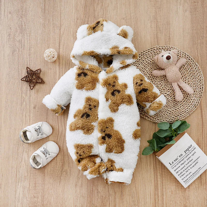 Teddy Bear Plush Comfortable And Soft 0-18 Boys And Girls Autumn And Winter Long Sleeved Baby Jumpsuit