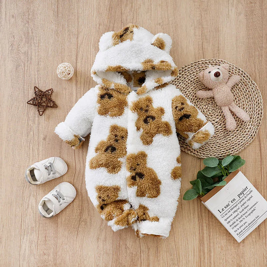 Teddy Bear Plush Comfortable And Soft 0-18 Boys And Girls Autumn And Winter Long Sleeved Baby Jumpsuit