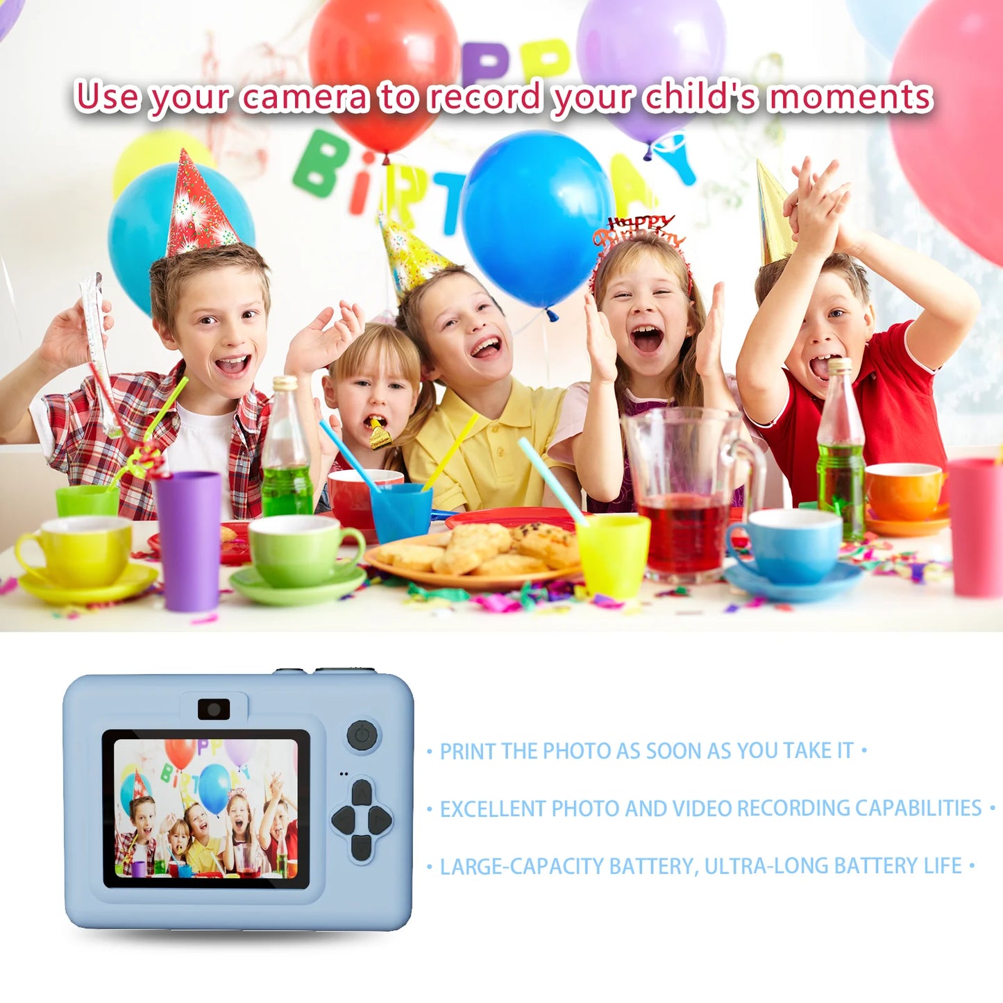 Mini Printer Portable Thermal Instant Print Photo Kids Camera 2.8inch HD