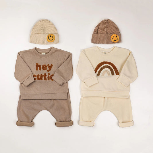 Europe Baby Cotton Kintting Clothing Sets Kids Boys Girls Spring Clothes Loose Tracksuit Pullovers Tops+Pants 2PCS Outfits