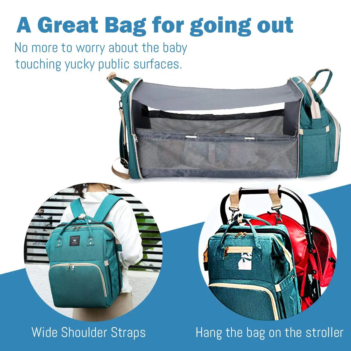 3 In 1 Diaper Bag Backpack Foldable Baby Bed Waterproof Travel Bag with USB Charge Diaper Bag Backpack with Changing Bed