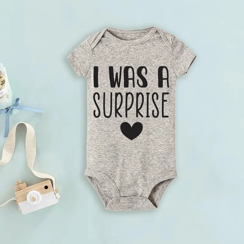 I Was Planned/I Was Surprise Print Romper Twins Brother Sister Bodysuit