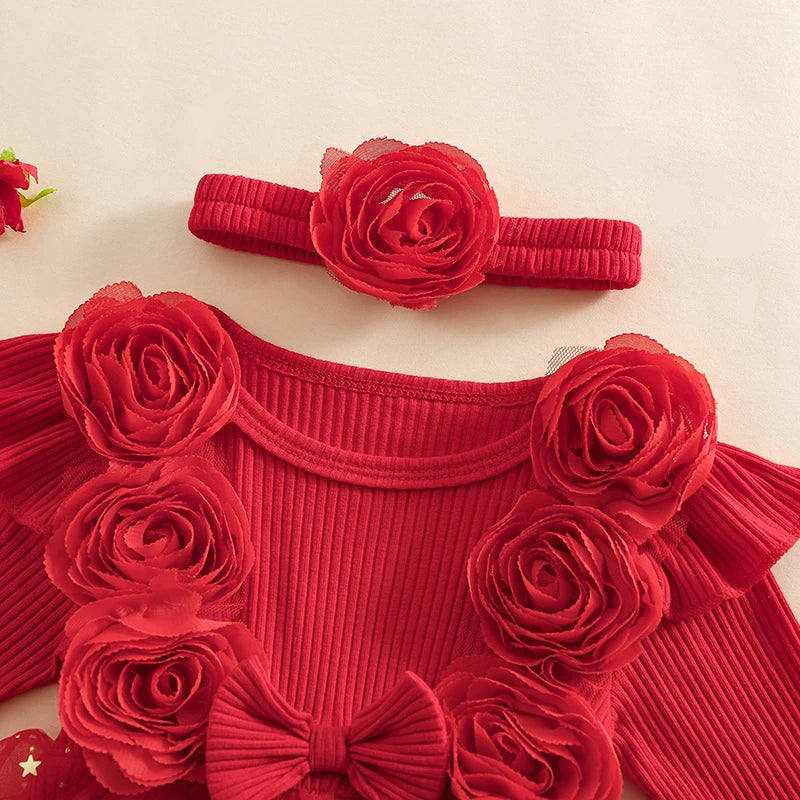 Outfit Long Sleeve Ruffle Romper Jumpsuit with Headband