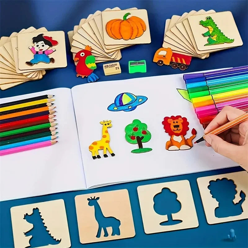 Set of Drawing Templates Wooden