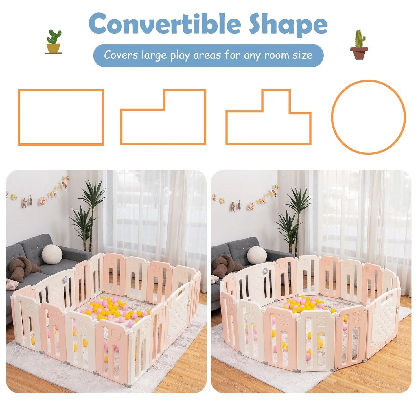 DORTALA 16 Panels Baby Safety Playpen Kids Foldable Toddler Safety Activity Play Center